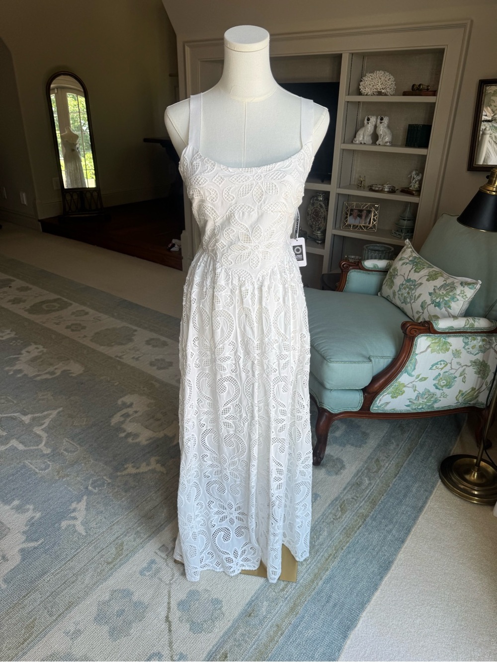 SAYLOR White Lace Maxi Dress with Spaghetti Straps